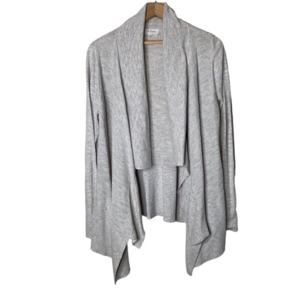 Lou and Grey Knit Cardigan Sweater Draped Open front Oatmeal Grey Beige Large - Picture 2 of 12